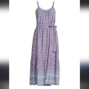 Beachlunchlounge Women's Tiered Sleeveless Midi Dress with Belt, Size M